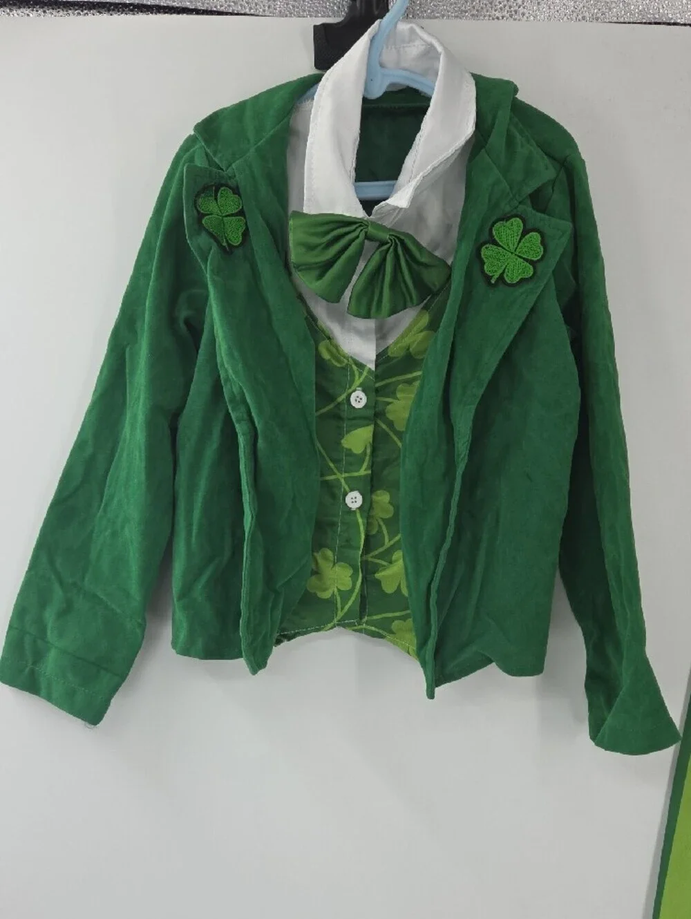 Green Shamrock Leprechaun Kids Costume Jacket, Pants And Accessories